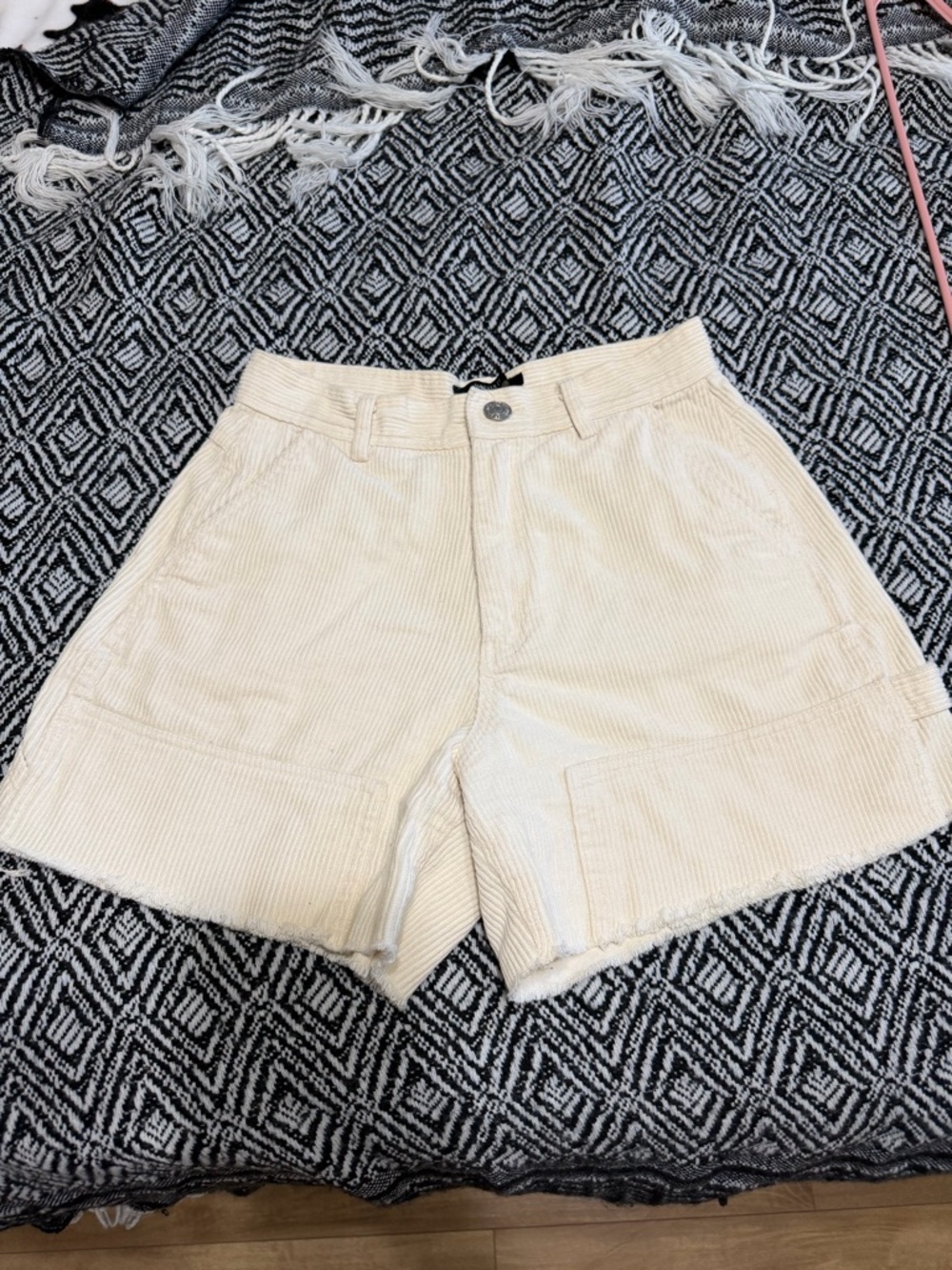 Forever 21 Cream Corduroy High-Rise Shorts